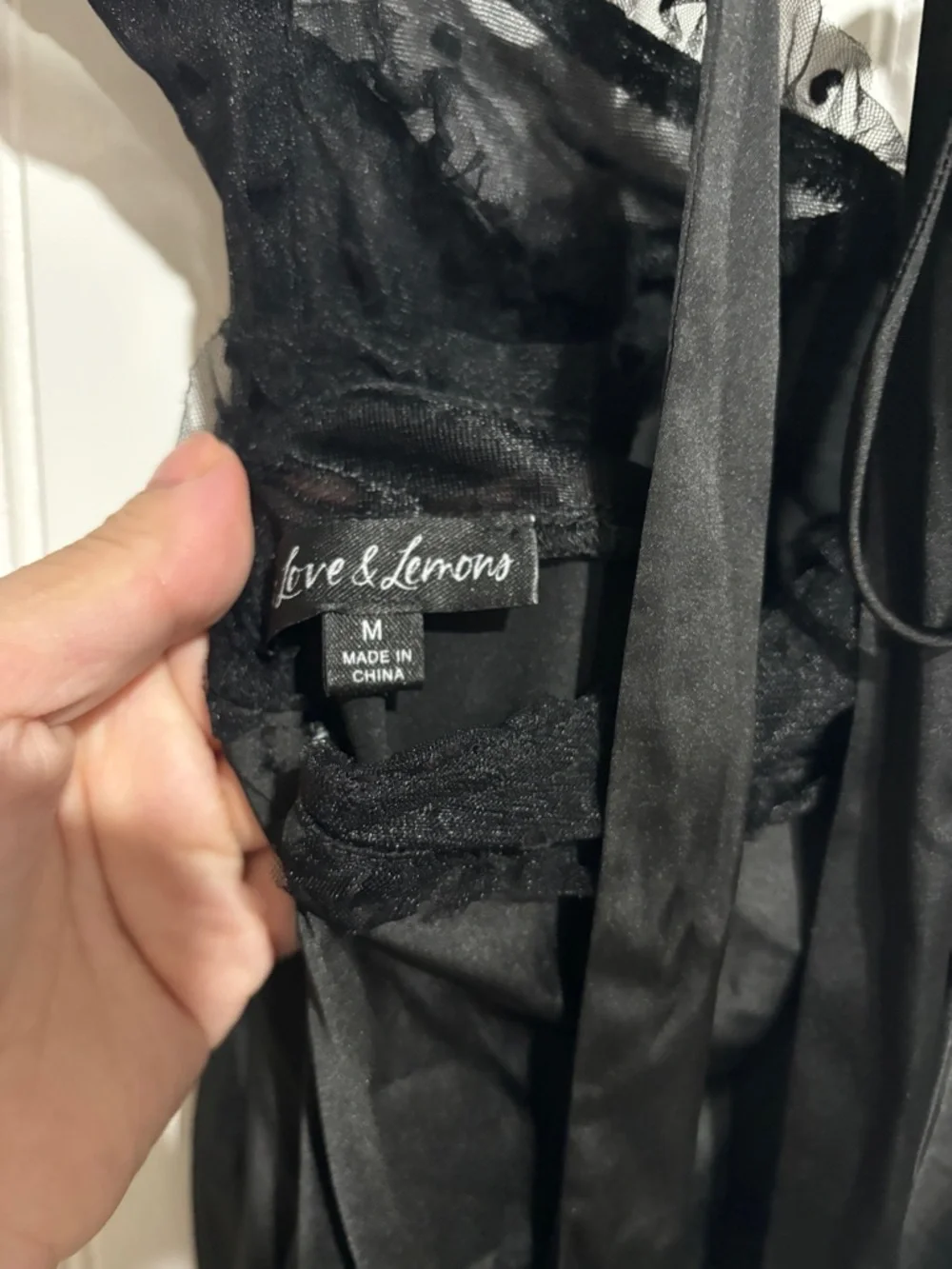 For Love And Lemons Black Satin & Sheer Heart-Cup Slip Gown - Picture 7 of 7